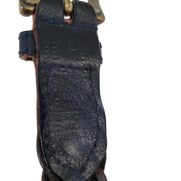 Vintage Braided Black Leather Belt Brass Buckle Made in Thailand - Picture 6 of 8